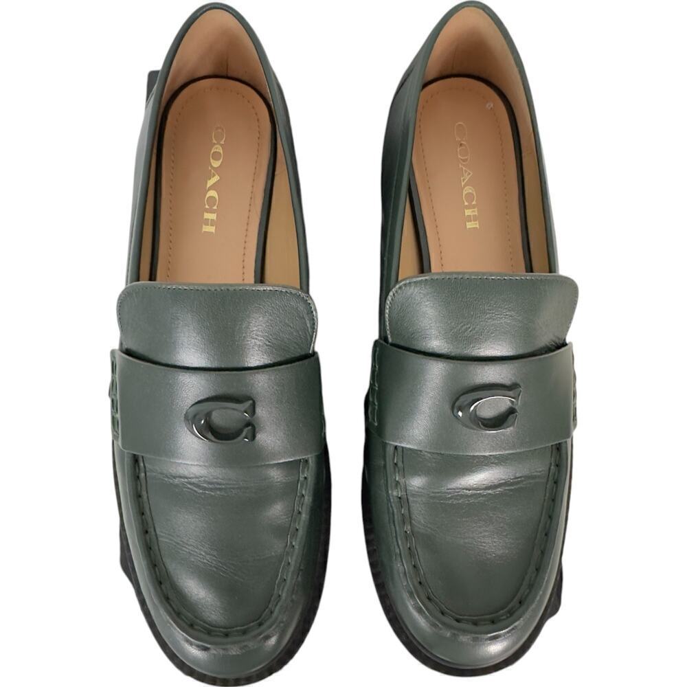 Coach Leah Loafer in Green Leather with Platform Lug Sole (11) - Picture 5 of 16